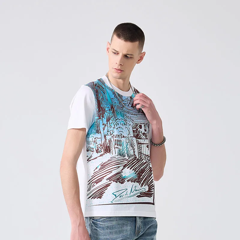 DAVID NAMAN T Shirts Men Blue With White Lettering-5