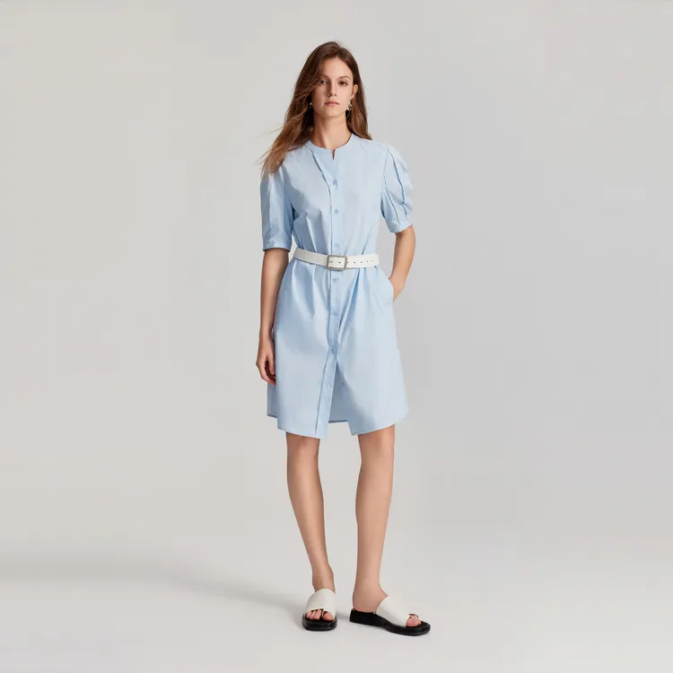 ELLE Summer New Arrival Long Sleeved Dress Women's Blue-3