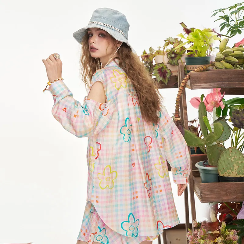ELF SACK Casual Suits Women's Floral Multicolor Plaid-5