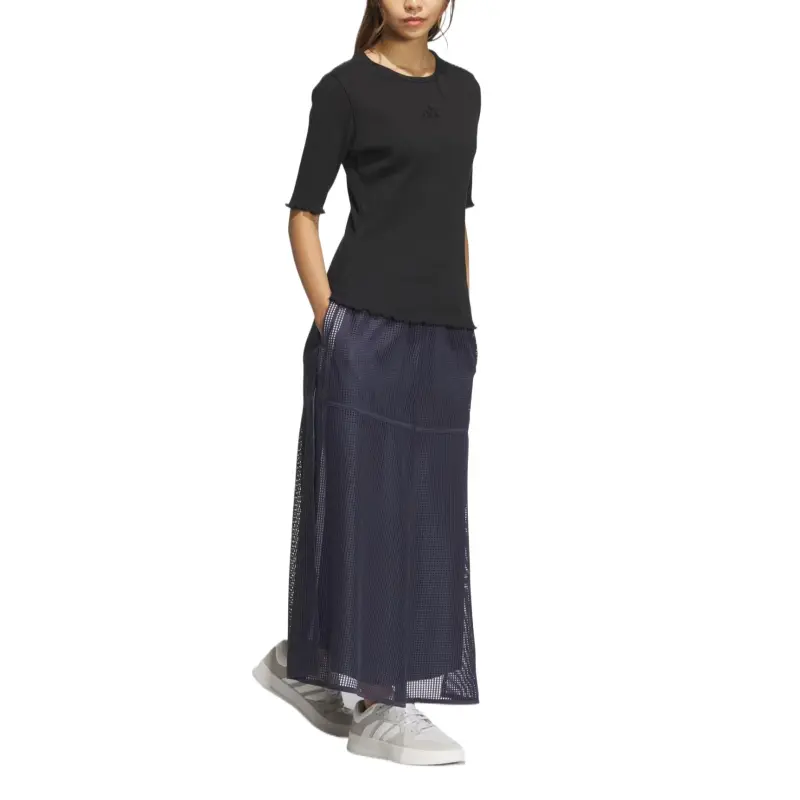 Adidas LUXFLOW Casual Long Skirt Women's Navy Blue-3