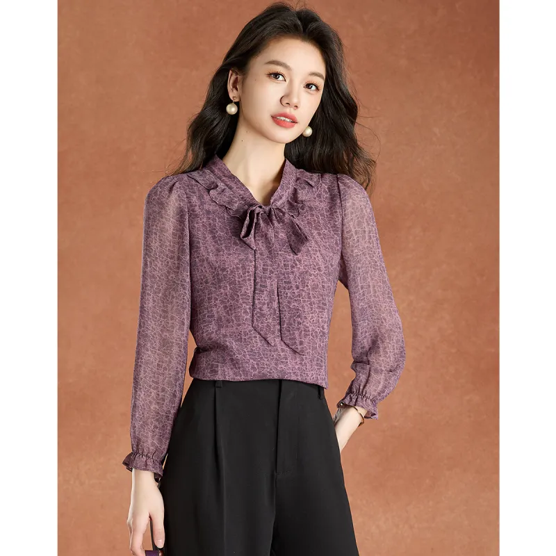 Mylan Spring, Fall Chiffon Shirt Women's Purple Flower-6