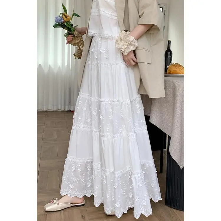 XIANSINIAO Casual Long Skirt Women's White-4