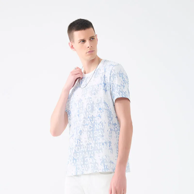 DAVID NAMAN T Shirts Men Blue With White Lettering-7