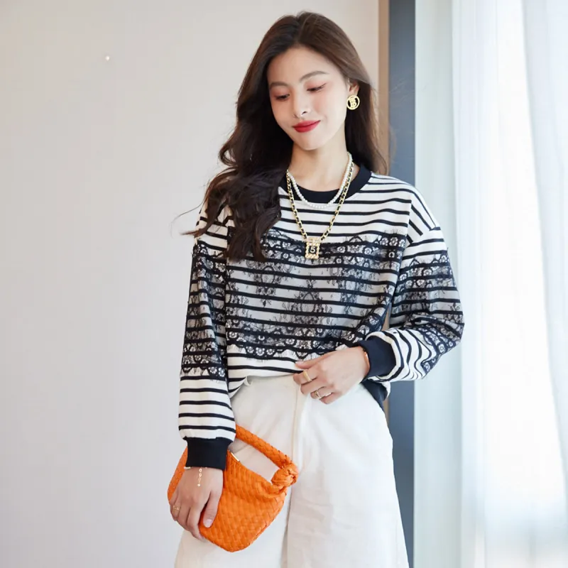Like The Age Of Water Spring, Fall Sweatshirt Regular Women's Stripes-1