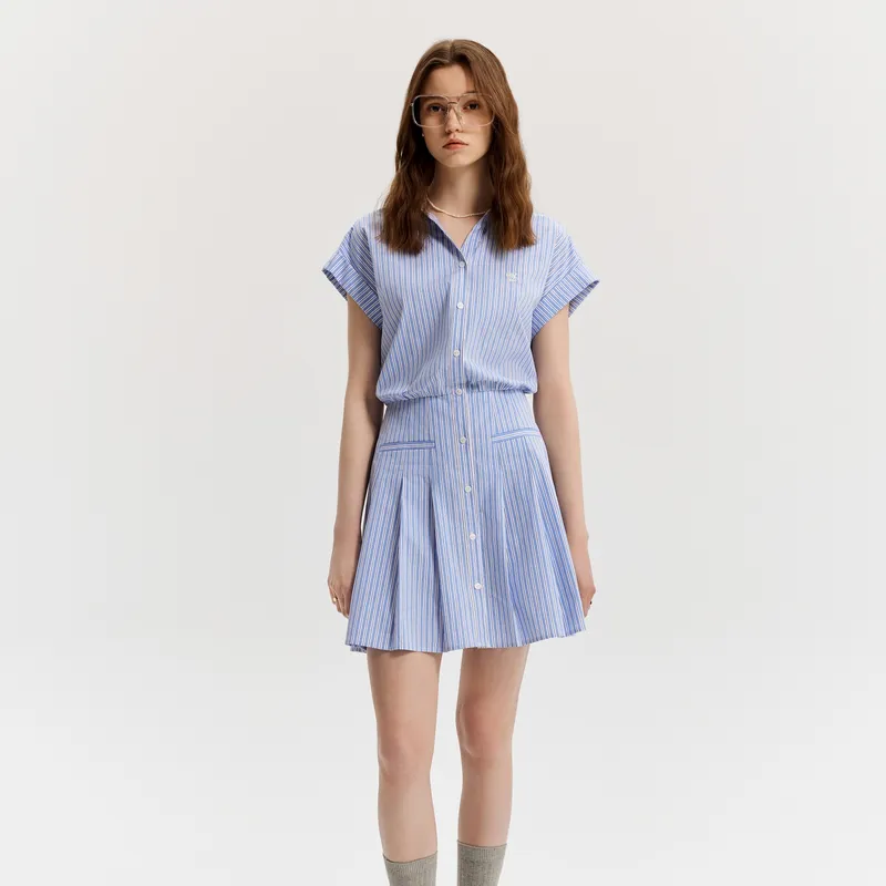E.land Short Sleeved Dress Women's Light Blue-2