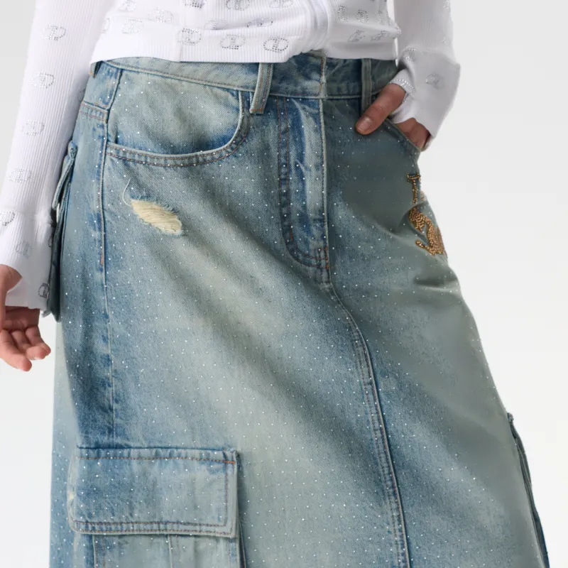 TCH Denim Long Skirts Women's Denim Blue-3