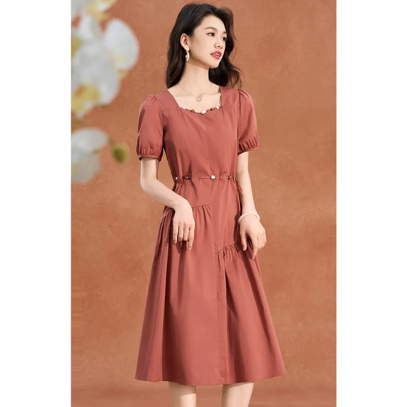 Mylan Summer Short Sleeved Dress Cinched Waist Women's-3