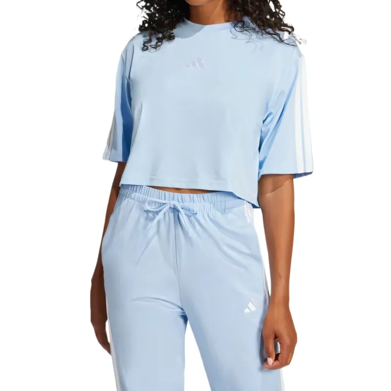 Adidas ESSENTIALS3 Stripes Drop Shoulder Sleeve T Shirt Women's Blue-1