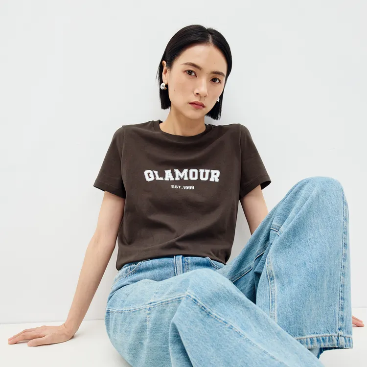 SHUIYUNJIAN Short Sleeved Letter Pullover T Shirt Women's-8