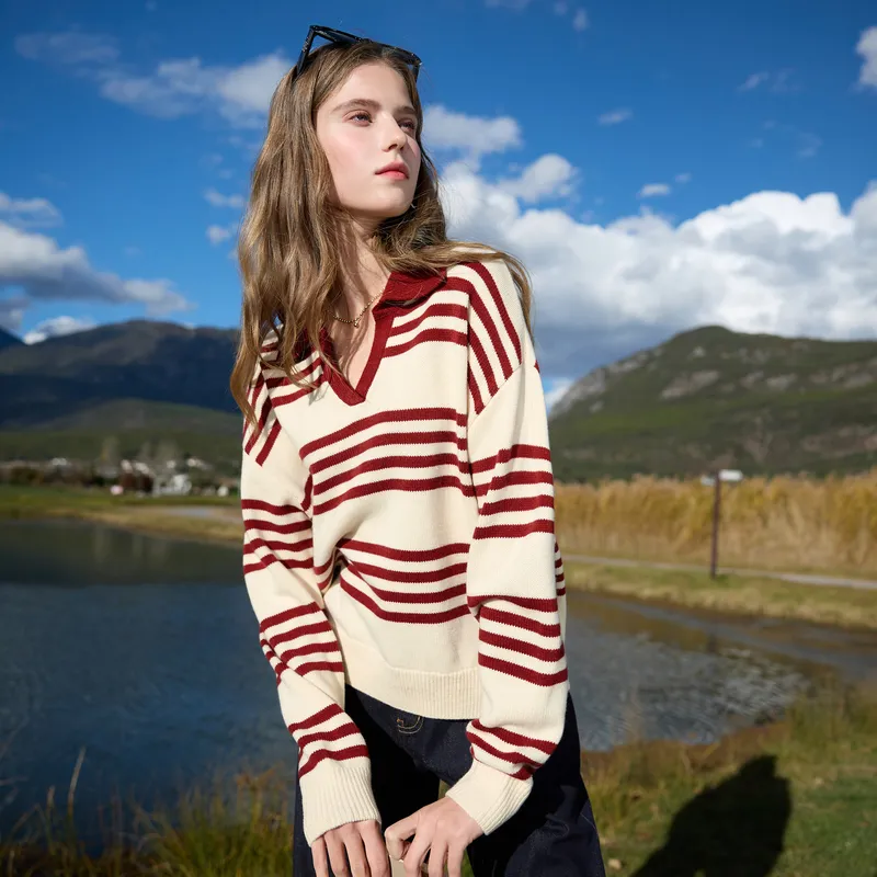 3COLOUR Knitwear Women's Ancora Red Stripes-3