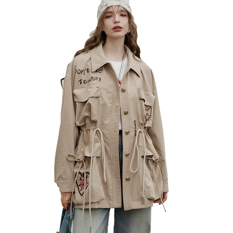 ELF SACK Cropped Coats Women's Khaki Cat-0