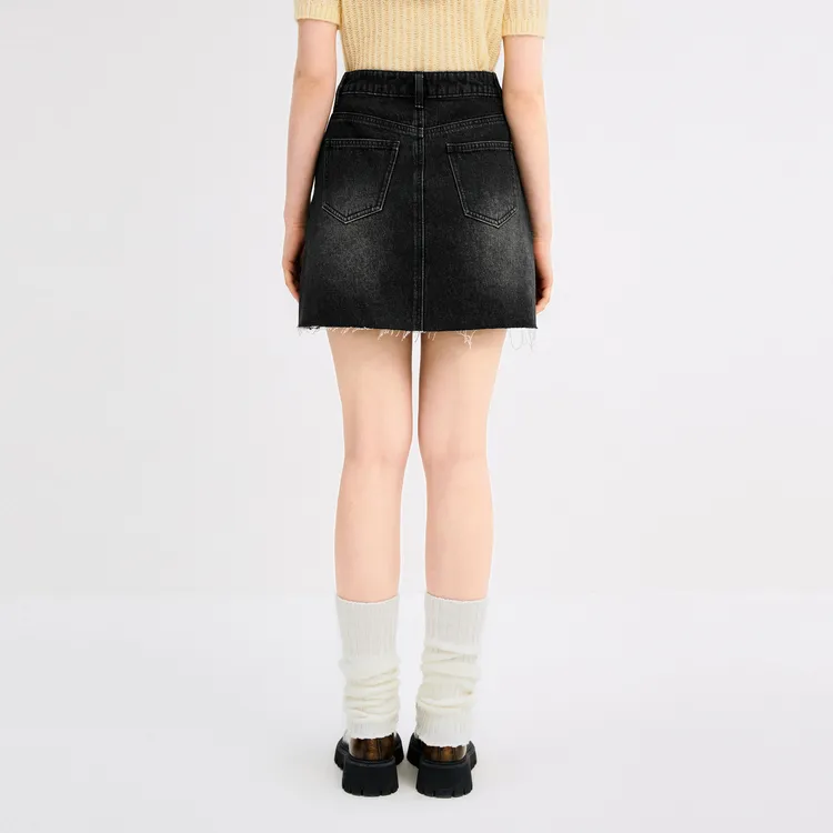 LEDIN Denim Short Skirts Women's Dark Gray-5