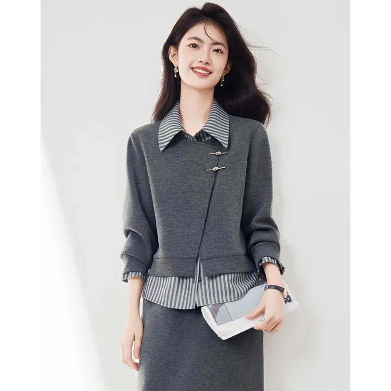 XINFEIYU Sweatshirt Women's Gray-2