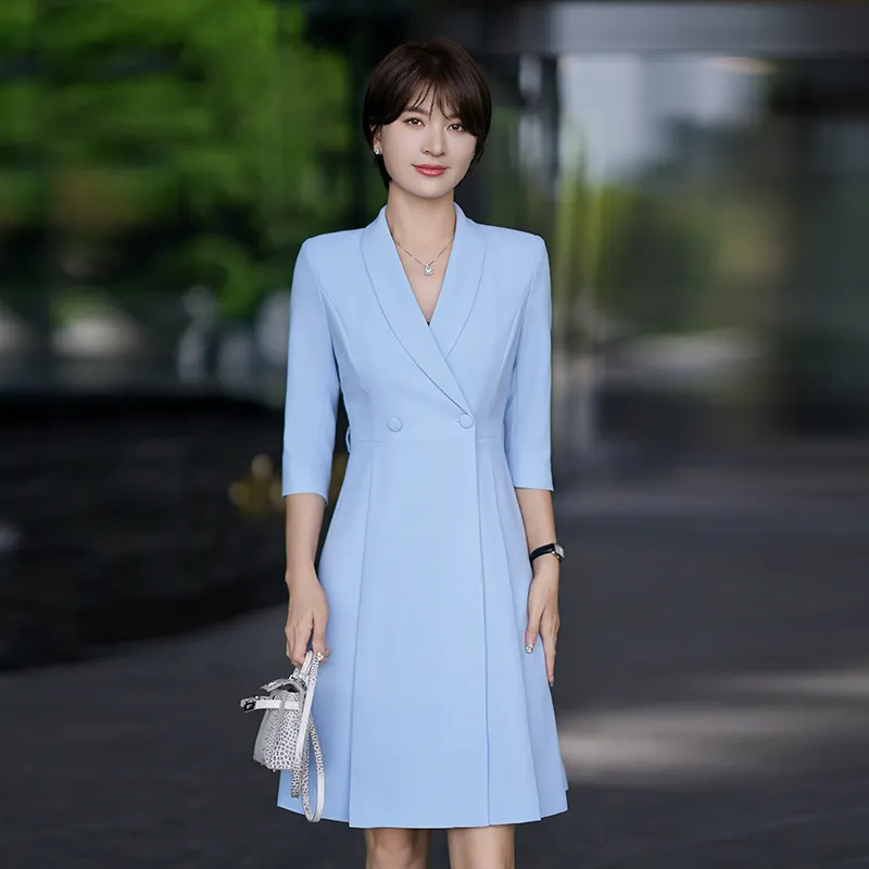 ONE SHALLOW Short Sleeved Dresses Women's Blue-3