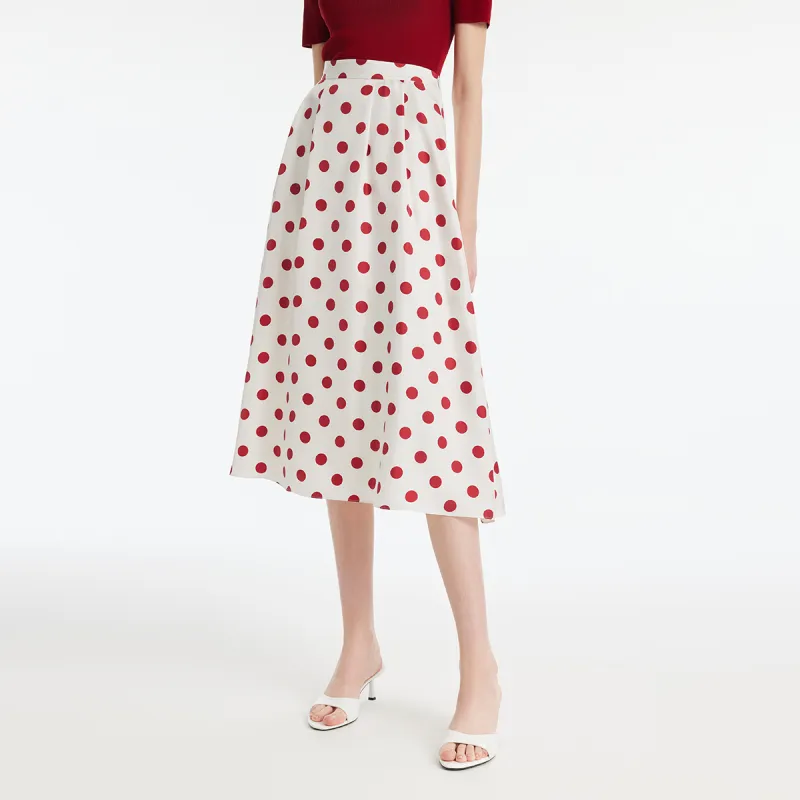GOELIA Casual Long Skirt Women's Red Dot Print-2