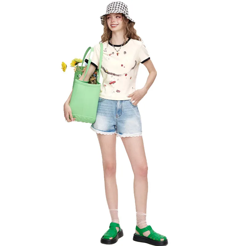 ELF SACK Set in Sleeve T Shirt Women's Ecru-1