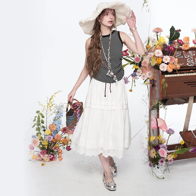 ELF SACK Casual Long Skirt Women's Lively White-5