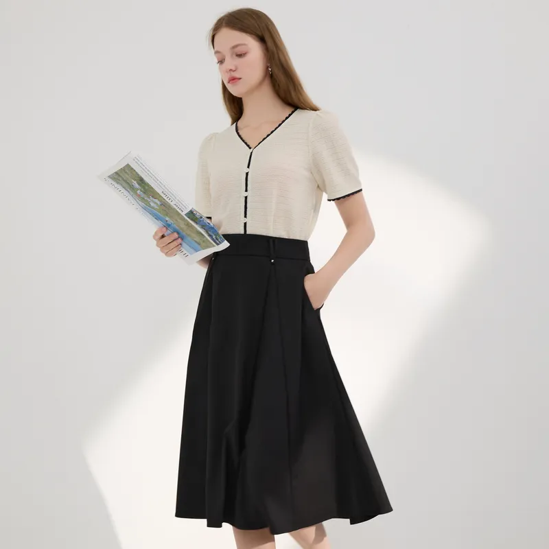 3COLOUR Casual Long Skirt Women's Classic Black-3