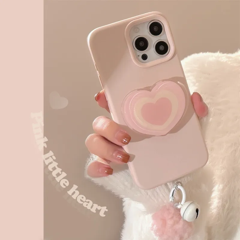 Cuttlefish Grid TPU Material Pink Heart Stand Niche Phone Case Compatible With Apple 16/15/14/13/12/11-3