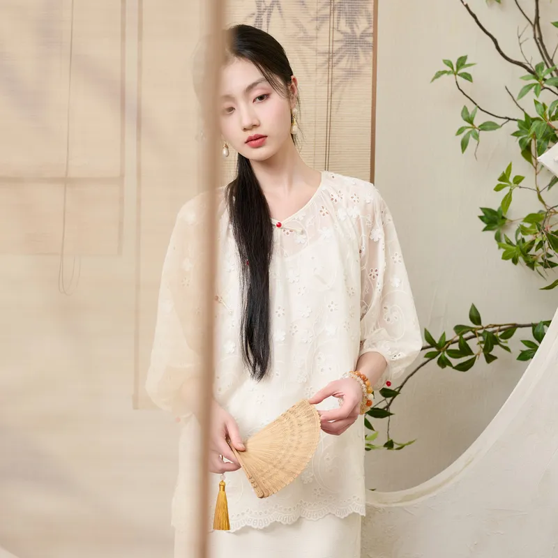 3COLOUR Chiffon Shirts Women's Ecru-4