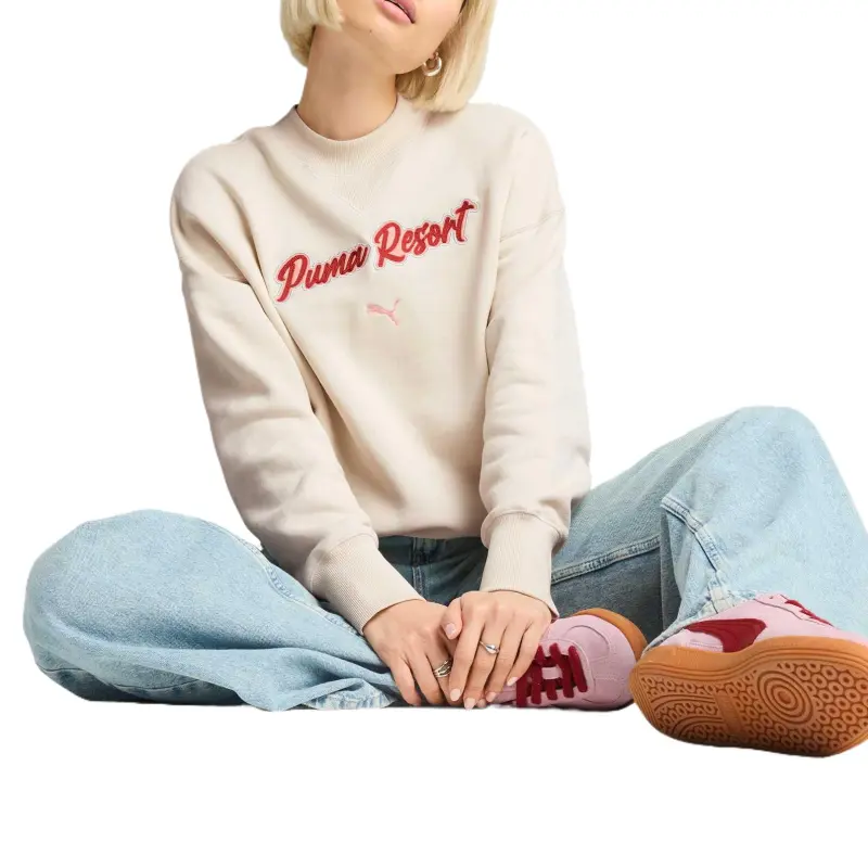 PUMA Sudadera Estampada De Cuello Redondo Sobredimensionada Para Mujer Premium Essentials-4
