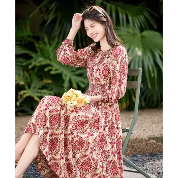 Still Quiet Summer Long Sleeved Dress Women's Red