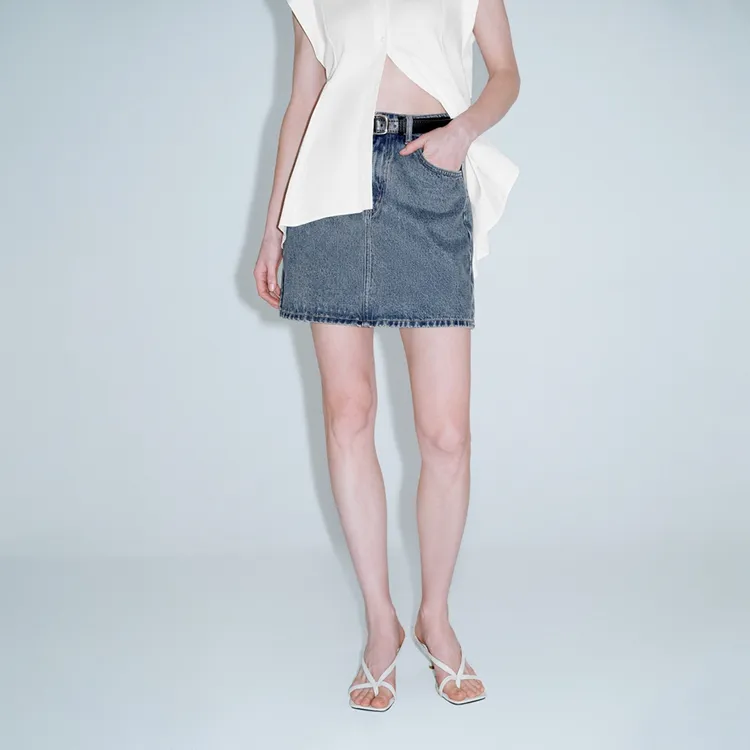 URBAN REVIVO Denim Short Skirts Women's Blue-2