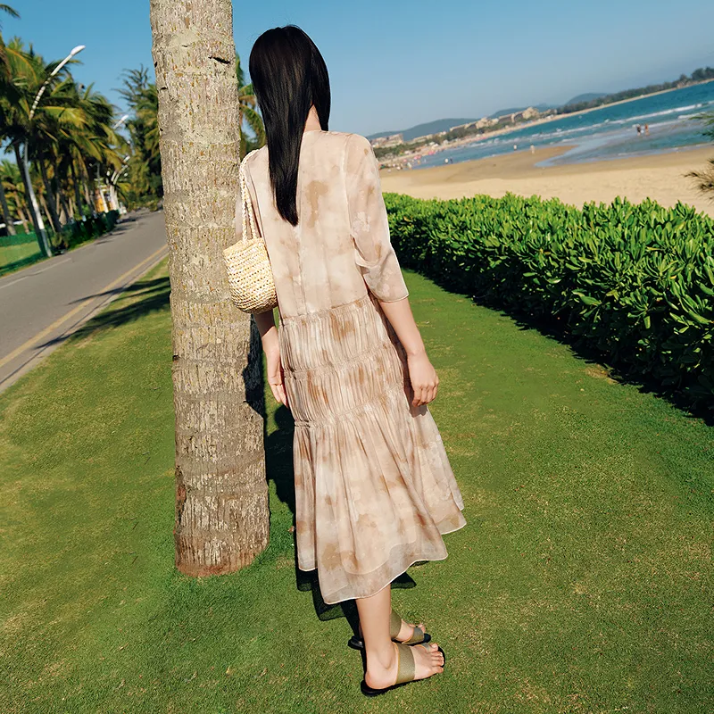 JZ. ANNAKRO Long Sleeved Dress Women's Floral Beige Yellow-3