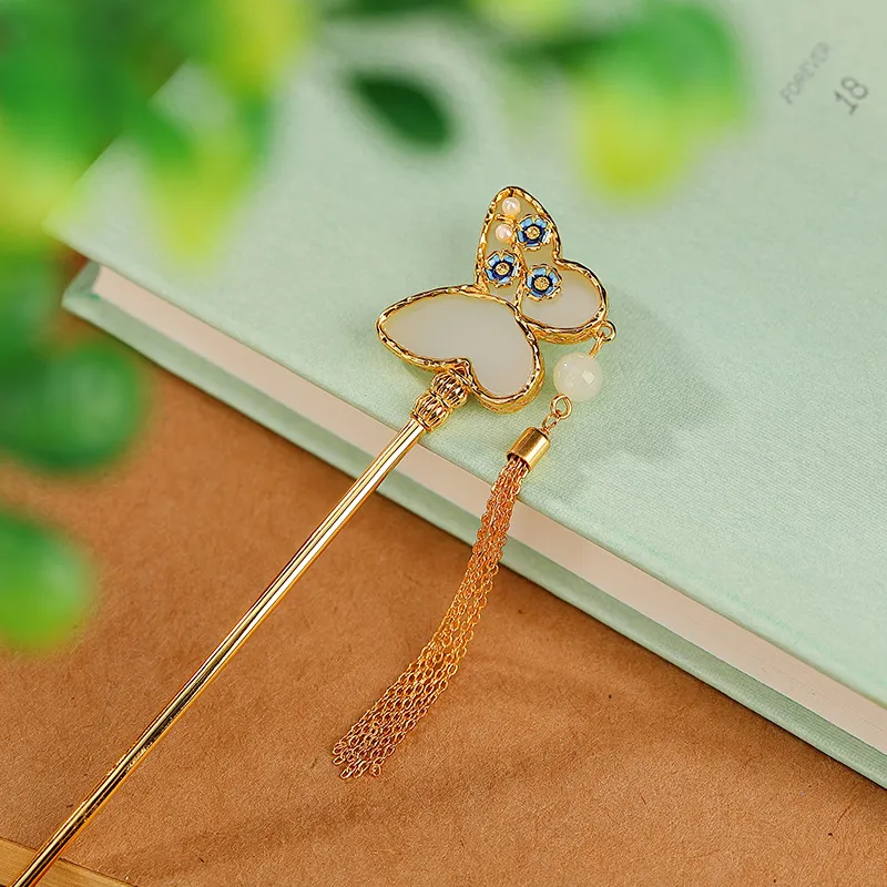 Royal Heaven's Choice Hetian Jade Hairpin Pale Greenish White Jade Unisex-3