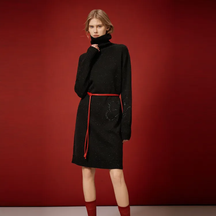 ELLE Long Sleeved Dresses Women's Black-4