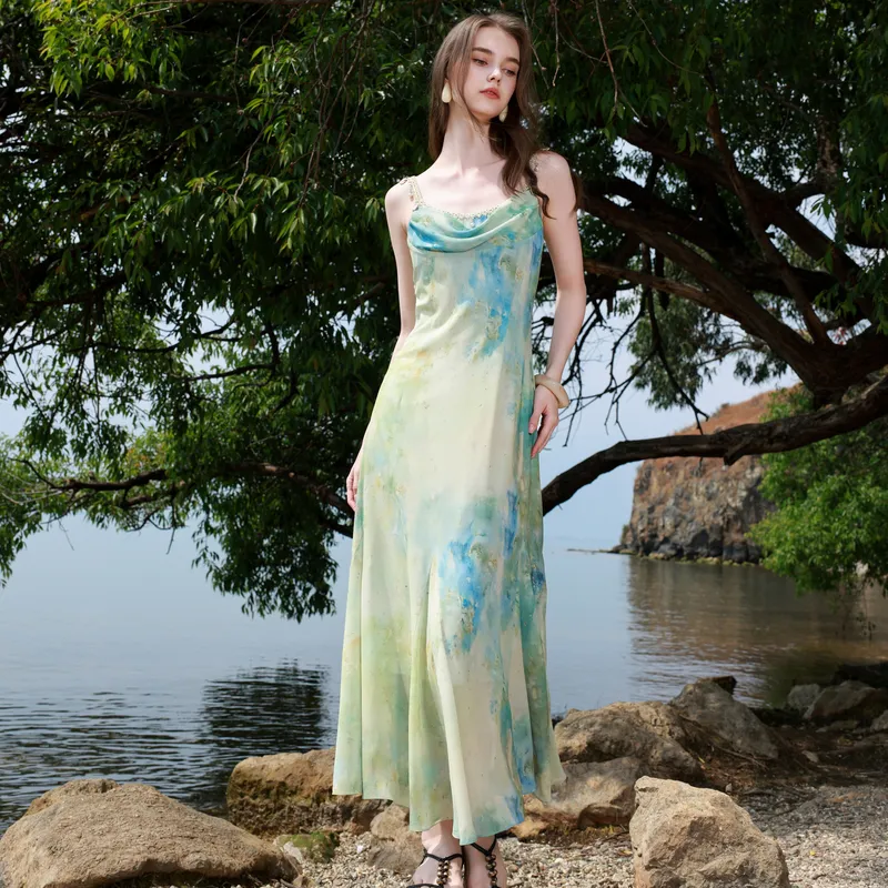 3COLOUR Slip Dresses Women's Pea Green Floral-2