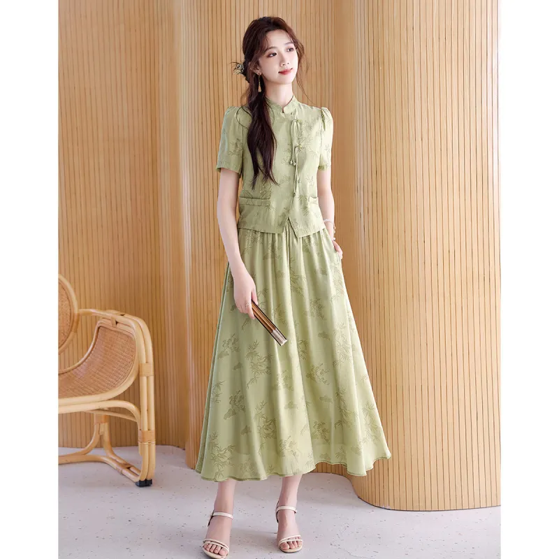 Like The Age Of Water Summer Short Sleeved Dress Regular Women's Green-0