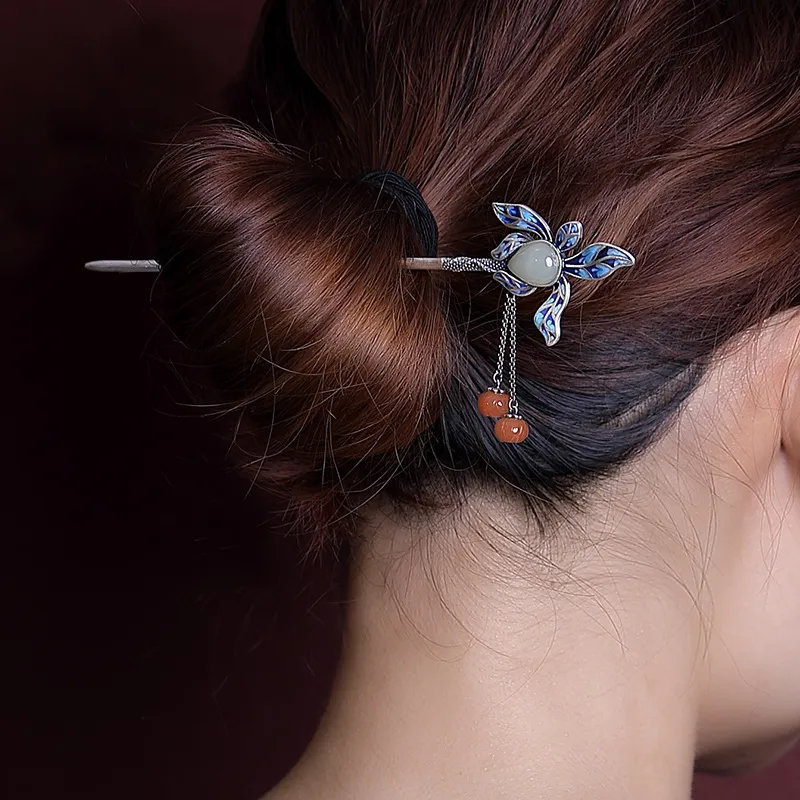 Royal Heaven's Choice Hetian Jade Hairpin Pale Greenish White Jade Unisex-5