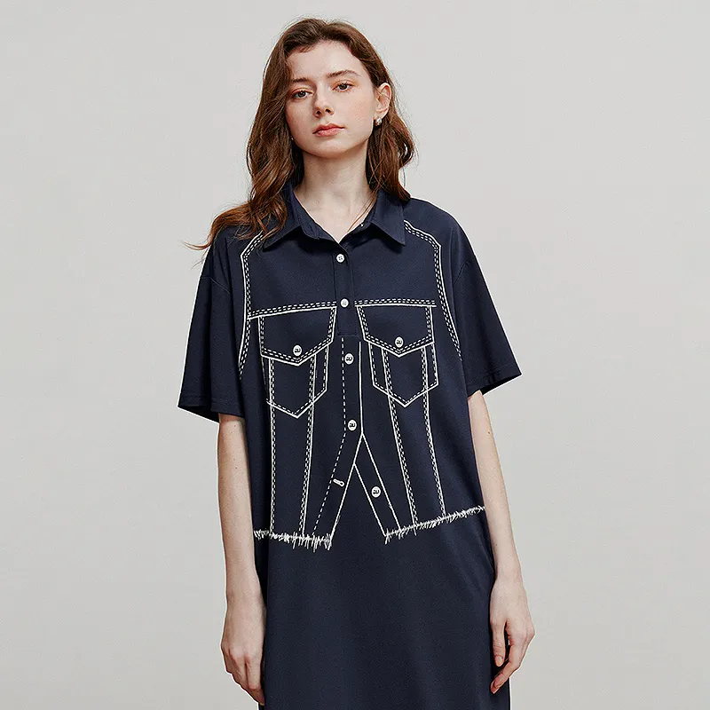 Initial Language Short Sleeved Dress Women's-4