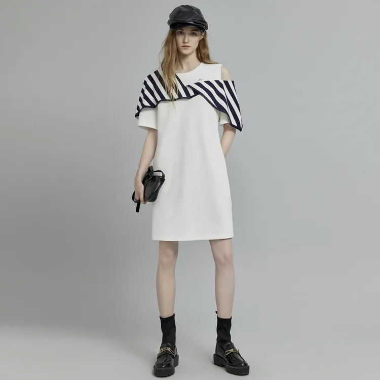 ELLE Short Sleeved Dress Women's White-4