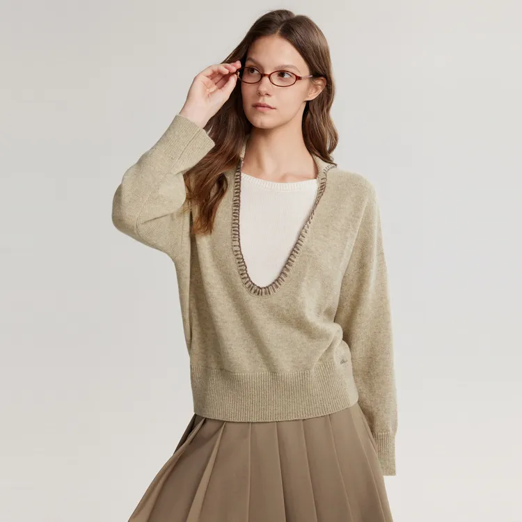ELLE Sweaters Women's Khaki-6