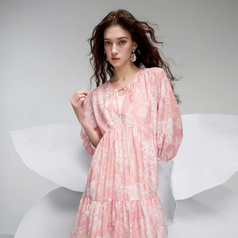 3COLOUR Short Sleeved Dress Women's Cherry Blossom Pink Floral-6