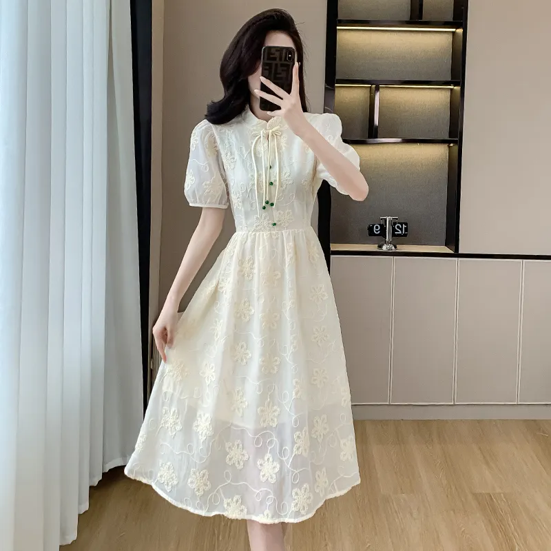 Flowers In Water Short Sleeved Dress Women's-3