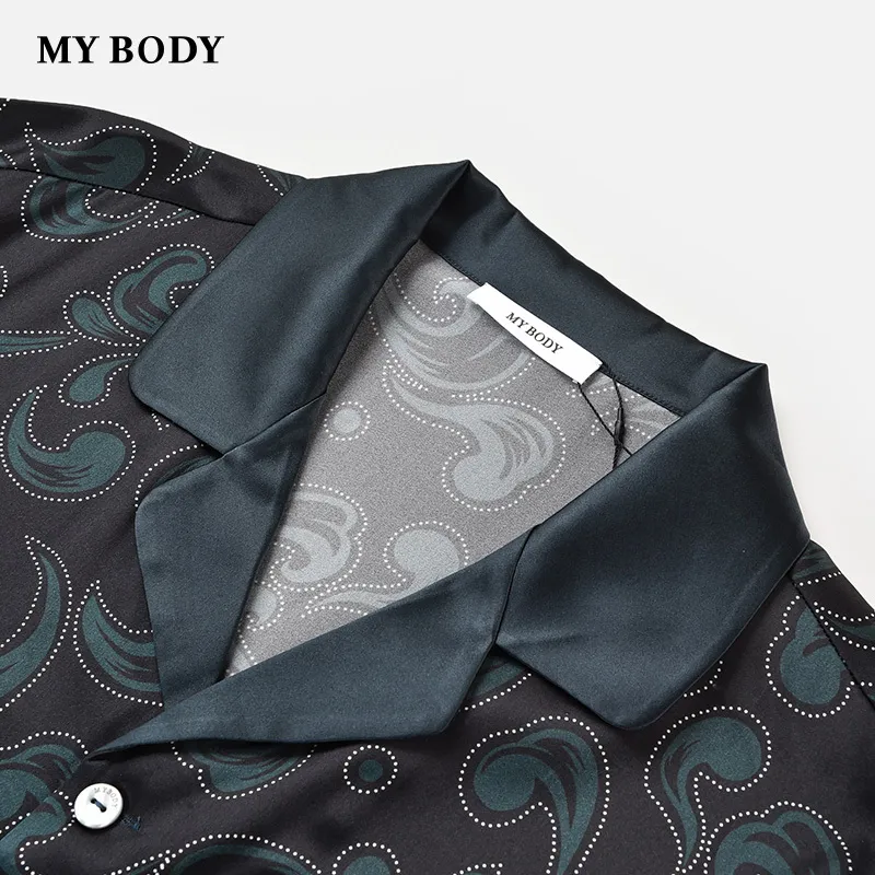MY BODY Premium Silk Feel Pajama Set Men's Elegant Black-1