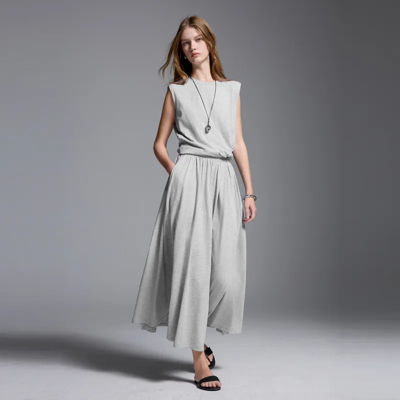 3COLOUR Two Piece Skirt Sets Women's Clothing Set Stone Gray Top+Skirt-5