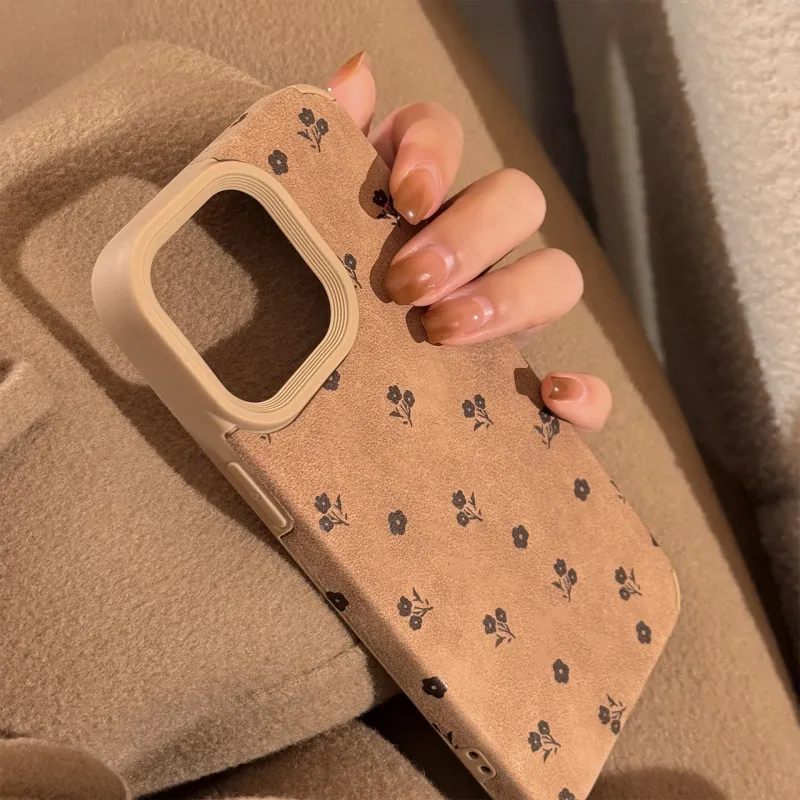 Cuttlefish Grid TPU Material Ins Suede French Floral Small Niche Phone Case Compatible With Apple 16/15/14/13/12/11-5