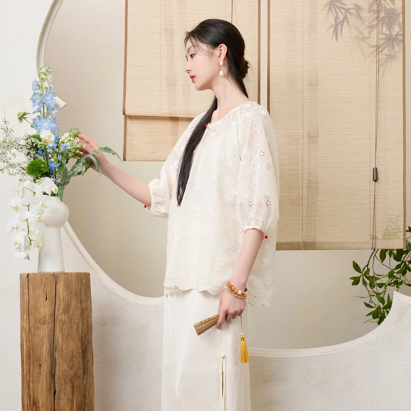 3COLOUR Chiffon Shirts Women's Ecru-3