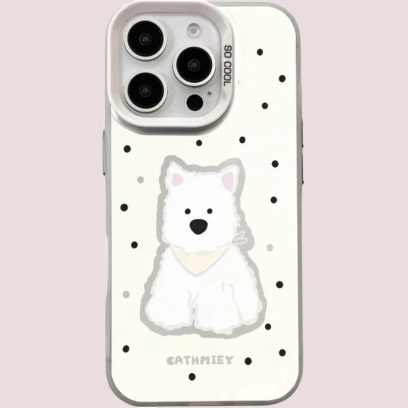 Sopi Acrylic Material Polka Dot West Highland Phone Cases Compatible With IPhone 16/15 Pro Max/Apple 13/14 Pro/Max-1