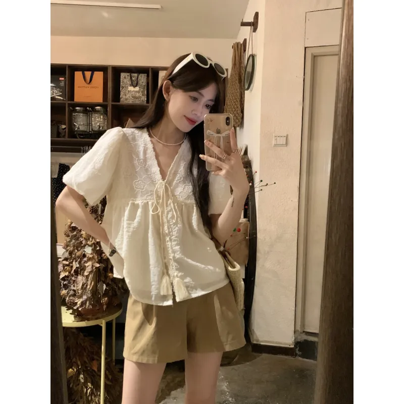 XIANSINIAO T Shirts Women's Apricot-4