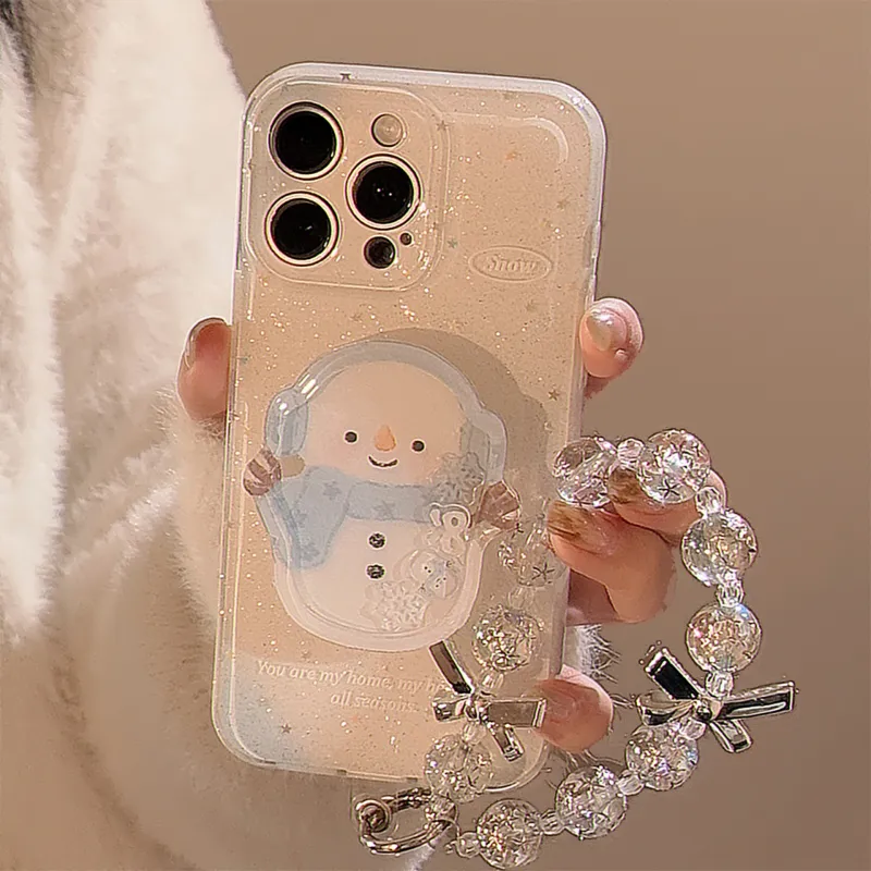 Cuttlefish Grid ABS+PC Material Winter Snowman Rocking Stand Phone Cases Compatible With Apple 16/15/14/13/12/11-2