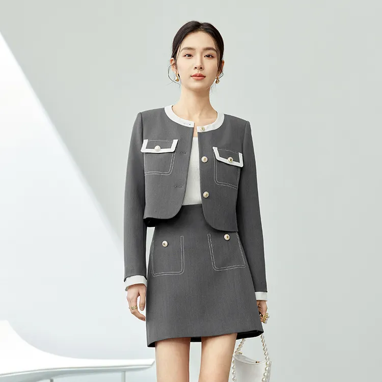 SENTUBILA Two Piece Skirt Sets Women's Mountain Gray-2
