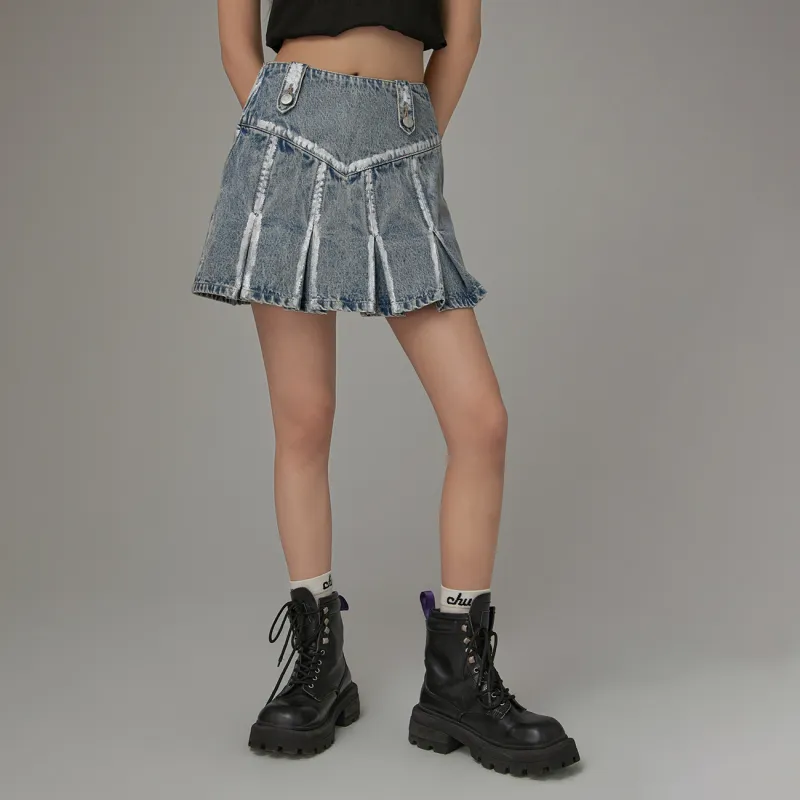 CHUU Casual Short Skirts Women's Denim Blue-3