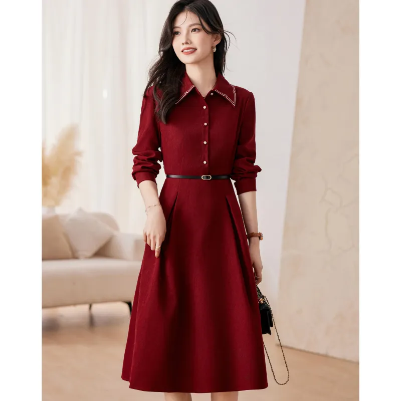 Like The Age Of Water Spring Short Sleeved Dress Slim Fit Women's Red-2