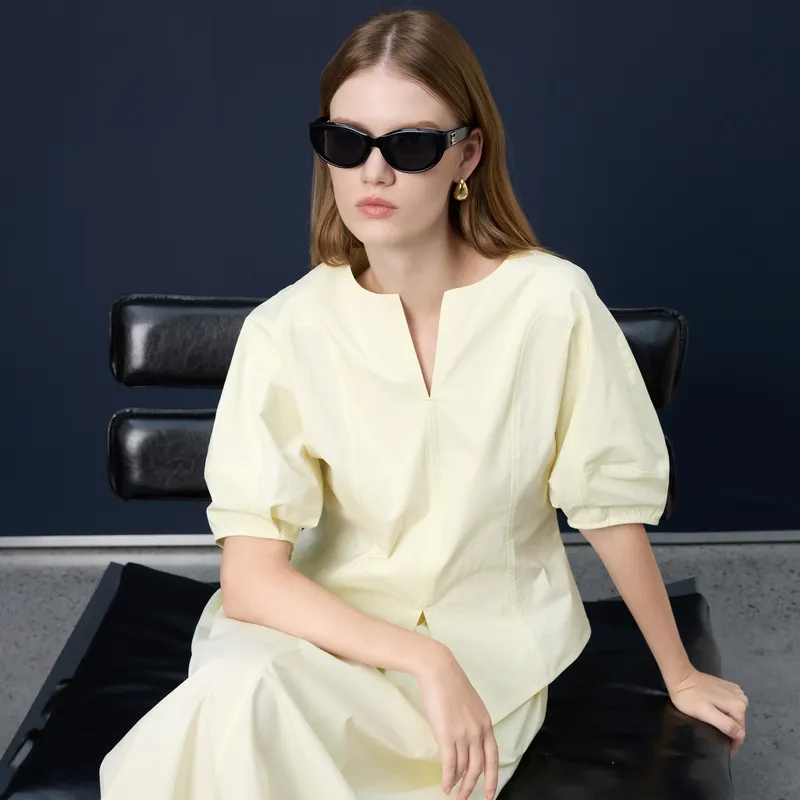 3COLOUR Casual Suits Women's Clothing Set Light Yellow Top+Skirt-5
