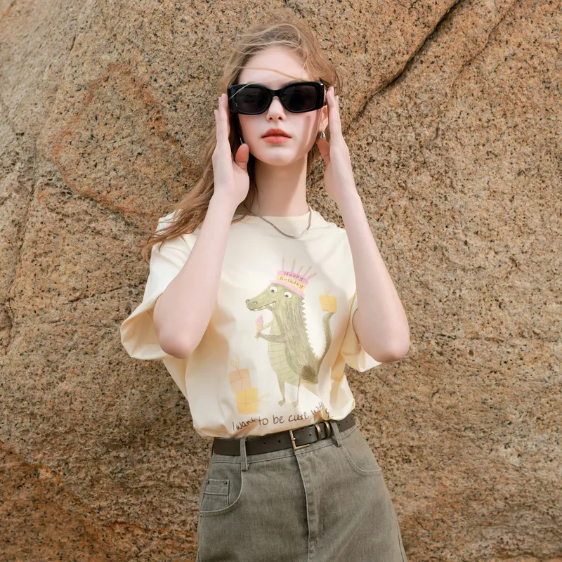3COLOUR T Shirt Women's Light Yellow-5